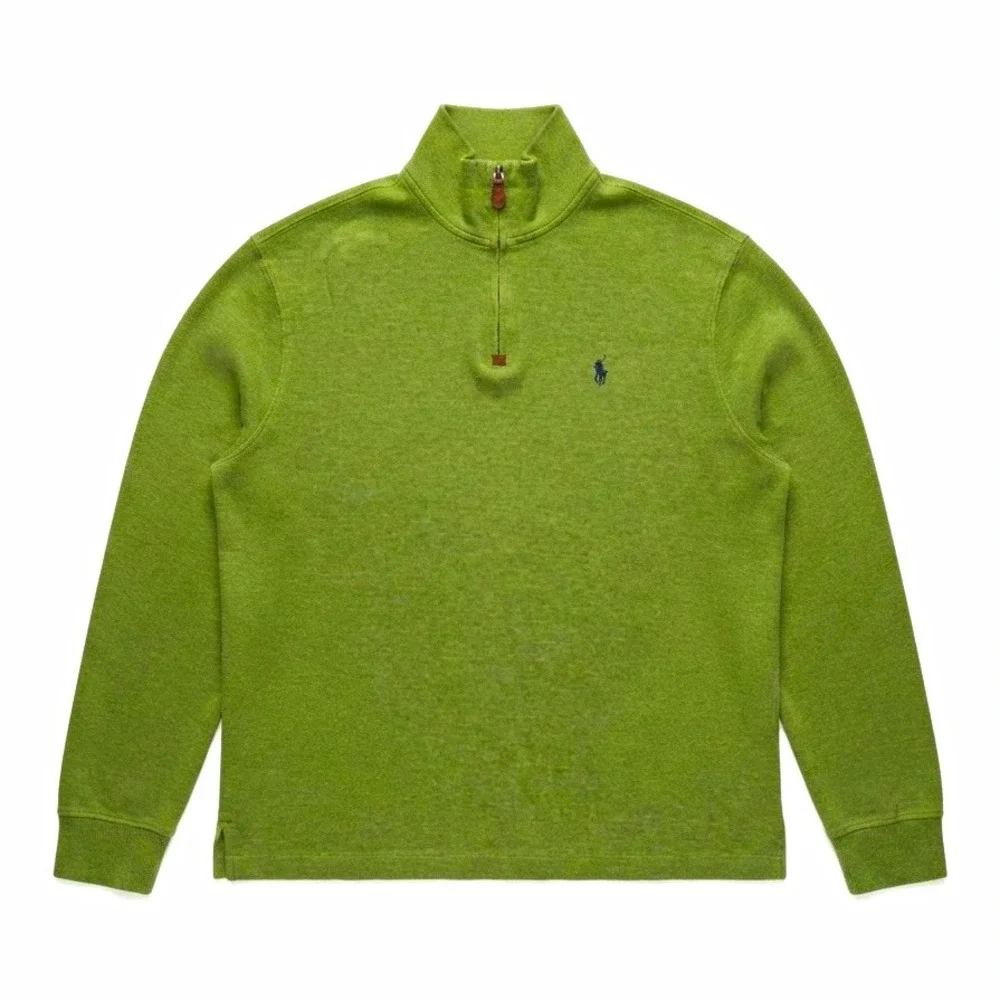 Polo Ralph Lauren Men Green 1/4 Zip Mock Neck Cotton Knit Sweater Size S